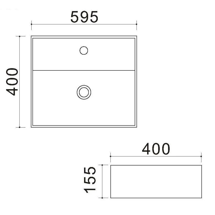 Lavabo d'appoggio rectangulaire en céramique blanche avec trop-plein et trou de robinet cm 59,5x40