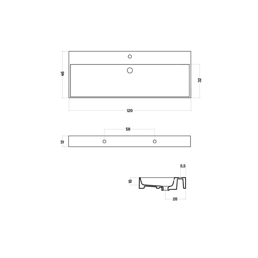 Lavabo rectangulaire à poser ou suspendre en céramique blanche brillante 100x46 cm avec trou pour robinet Disegno-Ceramica