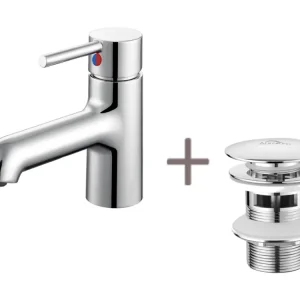 Robinet de lavabo,Mitigeur Lavabo Salle Bain Eau Froide/Chaude+Bonde de Lavabo Bonde Pop-up avec Trop-plein Automatique Un...