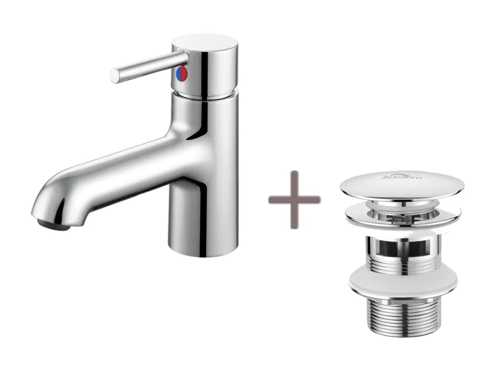 Robinet de lavabo,Mitigeur Lavabo Salle Bain Eau Froide/Chaude+Bonde de Lavabo Bonde Pop-up avec Trop-plein Automatique Un...
