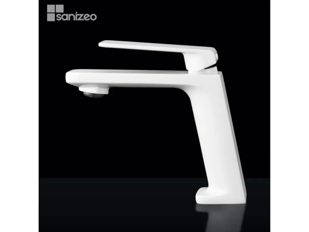 Robinet Mitigeur de Lavabo anti-calcaire Bec Bas Blanc Mat IMEX Sanizéo FIYI BDF016-1BL