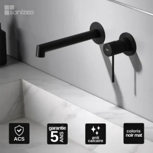 Robinet Mitigeur de Lavabo anti-calcaire Encastré Noir Mat IMEX Sanizéo LINE GLD038/NG