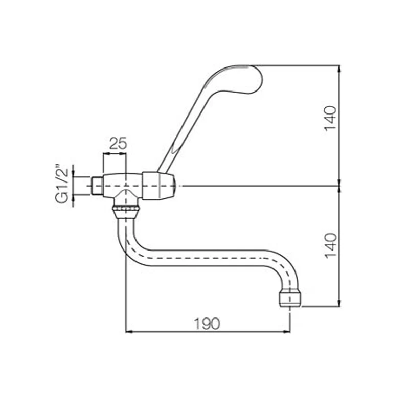 Robinet mitigeur lavabo mural avec levier clinique et bec orientable