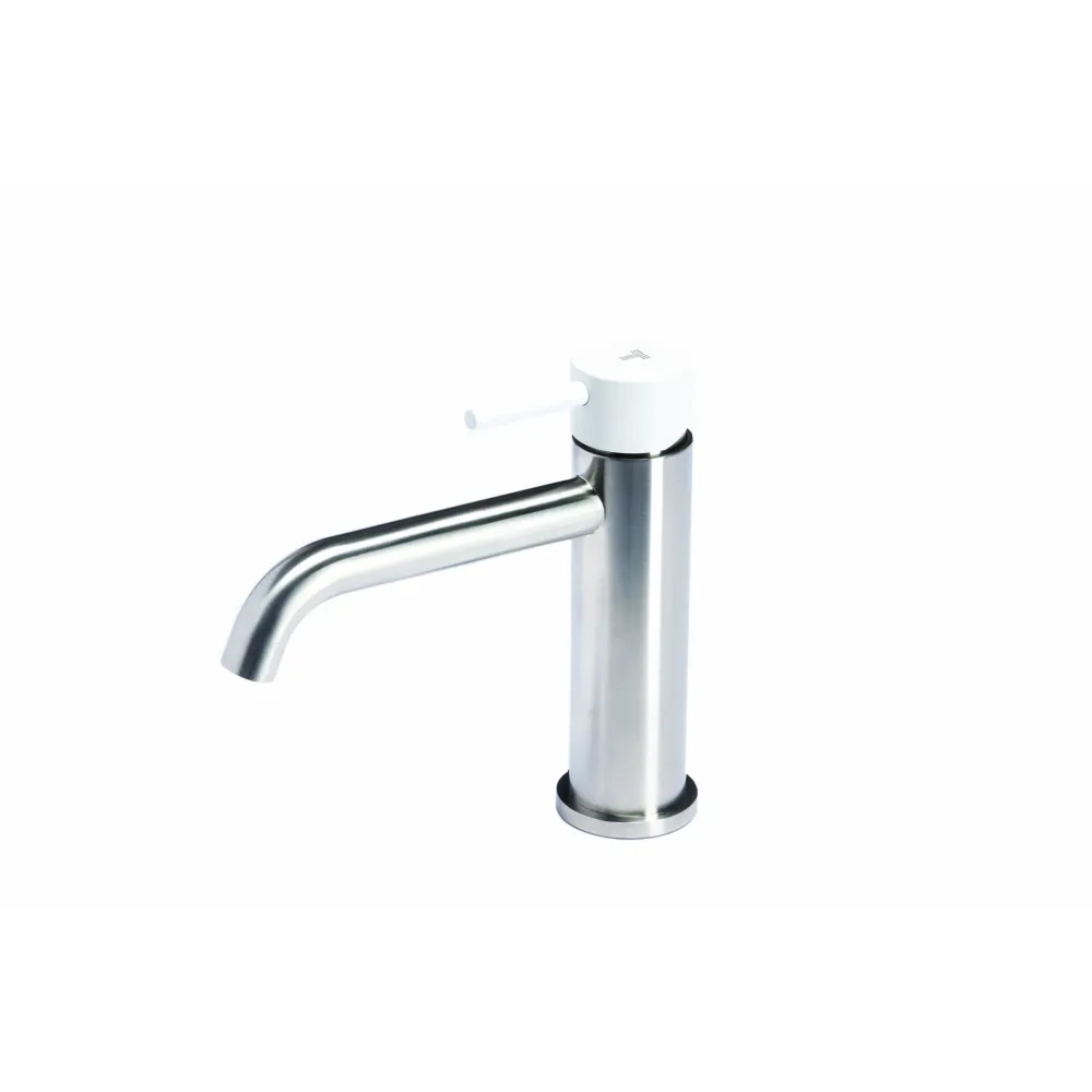 Robinet mitigeur lavabo sans vidage en acier inox finition brossée avec poignée couleur Neige Tubico Colorado