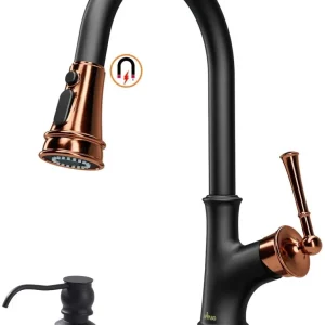 APPASO Robinet de Cuisine avec Douchette Extractible 3 Jets au Choix Robinet Cuisine Bec Rotatif Rose et Noir