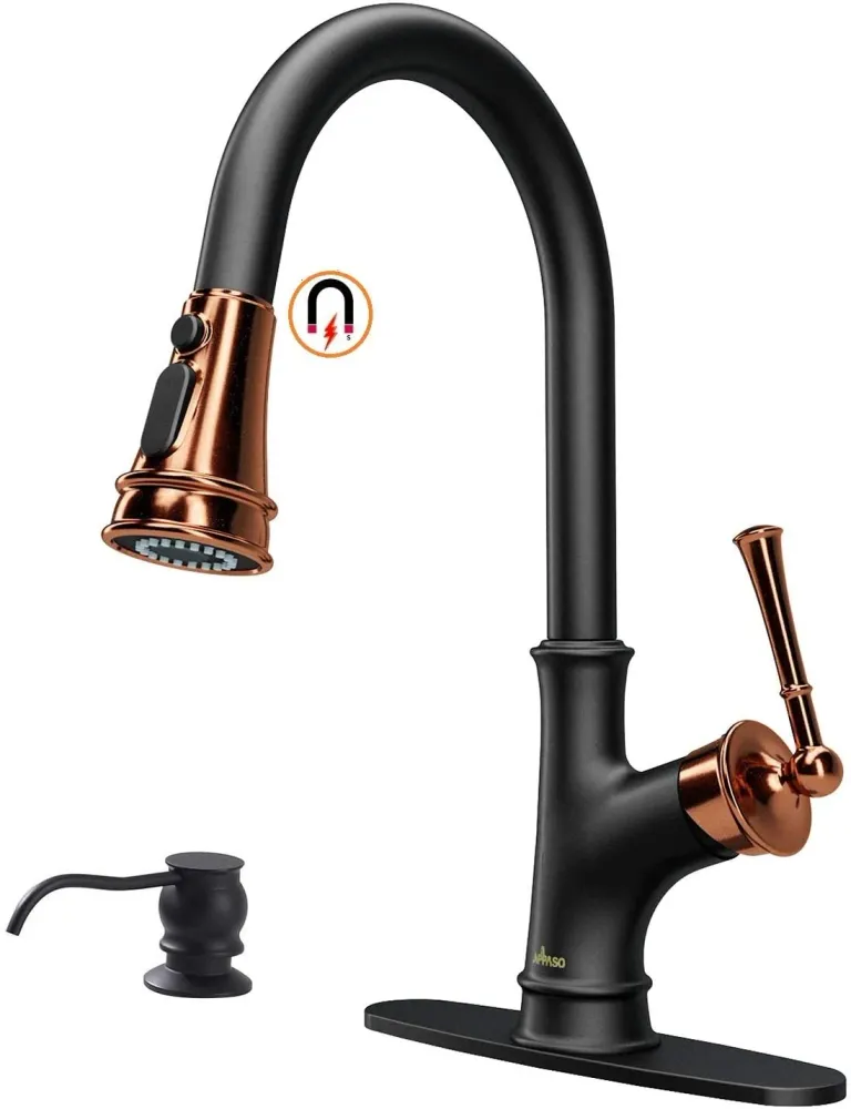 APPASO Robinet de Cuisine avec Douchette Extractible 3 Jets au Choix Robinet Cuisine Bec Rotatif Rose et Noir