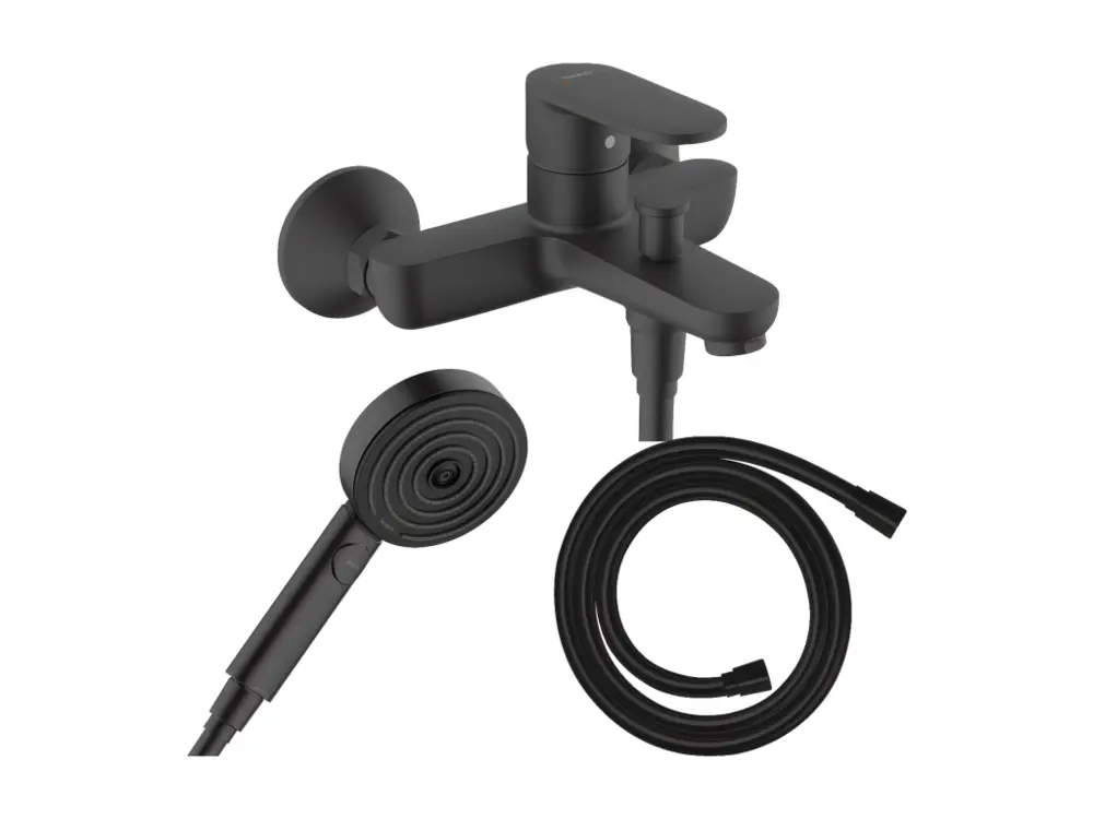 Pack mitigeur bain douche HANSGROHE Vernis Blend + Polyvalent Isiflex + Pommeau HANSGROHE Pulsify Select 105 3 jets noir mat