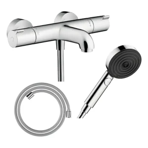 Pack mitigeur bain thermostatique HANSGROHE Ecostat 1001CL + Élastique Designflex+Pommeau Pulsify Select EcoSmart 105 3jet...