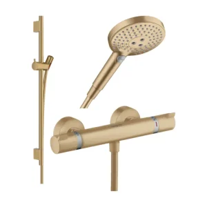 Pack mitigeur douche thermostatique HANSGROHE Ecostat Comfort + Barre Unica + adaptable + Pommeau Raindance 3 jets bronze...