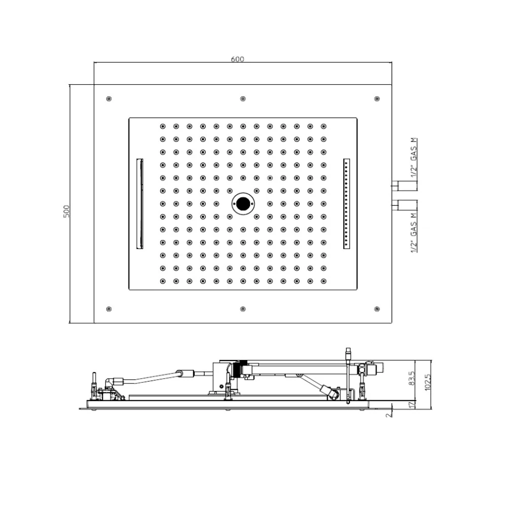 Pomme de douche acier inoxydable chromé Bossini Frame Multifonction 60x50 cm 4 jets, un kneipp