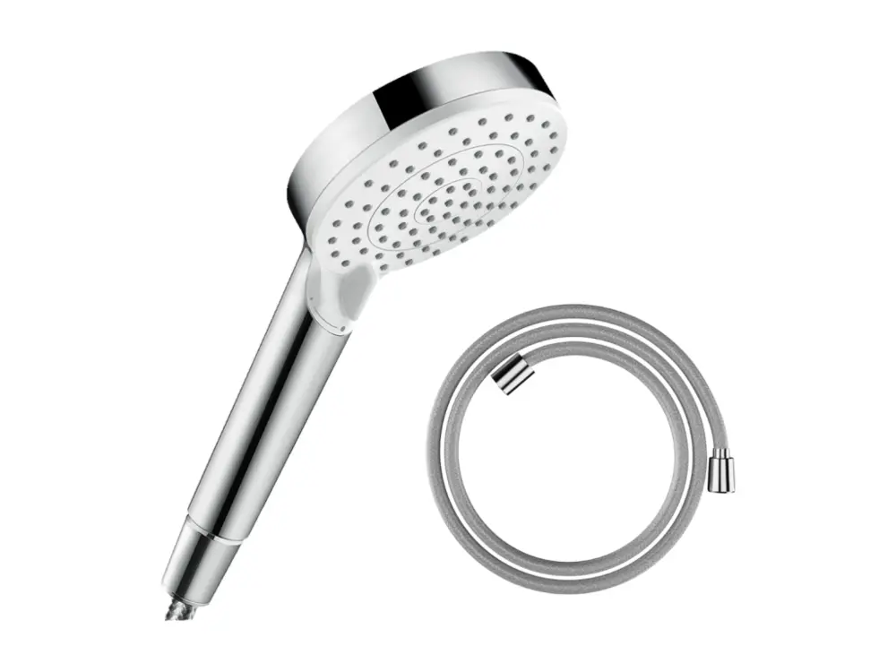 Pommeau de douche HANSGROHE Crometta EcoSmart 2 jets blanc/chromé + polyvalent de douche HANSGROHE Designflex 125 cm chromé