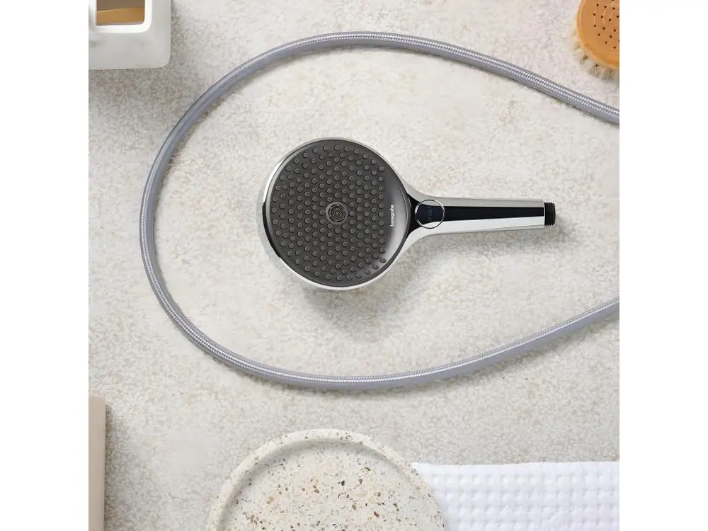 Pommeau de douche HANSGROHE Crometta EcoSmart 2 jets blanc/chromé + polyvalent de douche HANSGROHE Designflex 125 cm chromé