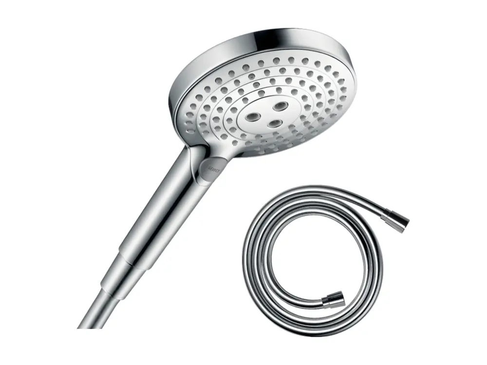 Pommeau de douche HANSGROHE Raindance Select S EcoSmart 120 3 jets chromé + polyvalent de douche 1,25 m HANSGROHE Isiflex...