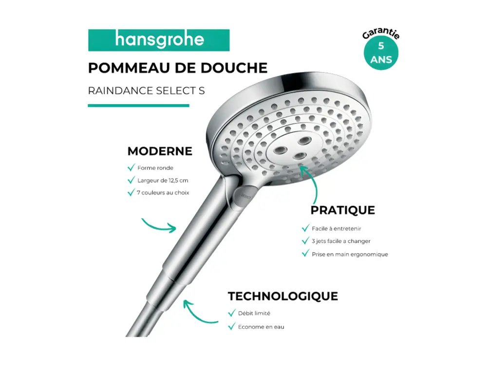 Pommeau de douche HANSGROHE Raindance Select S EcoSmart 120 3 jets chromé + polyvalent de douche 1,25 m HANSGROHE Isiflex...
