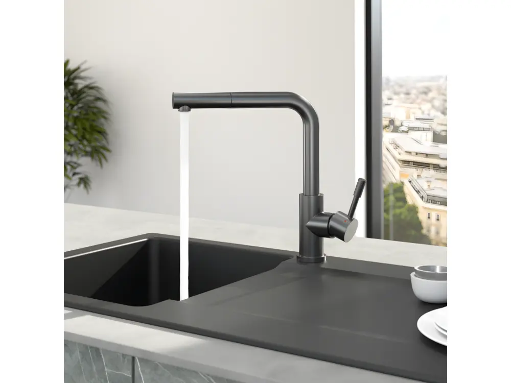 Certifié CE Robinet cuisine VILLEROY ET BOCH Acier Shower anthracite + nettoyant