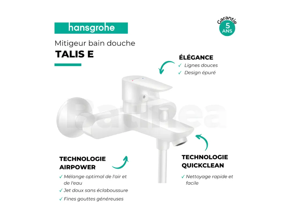 Flexible de Raccordement Mitigeur bain douche mécanique HANSGROHE Talis E blanc mat