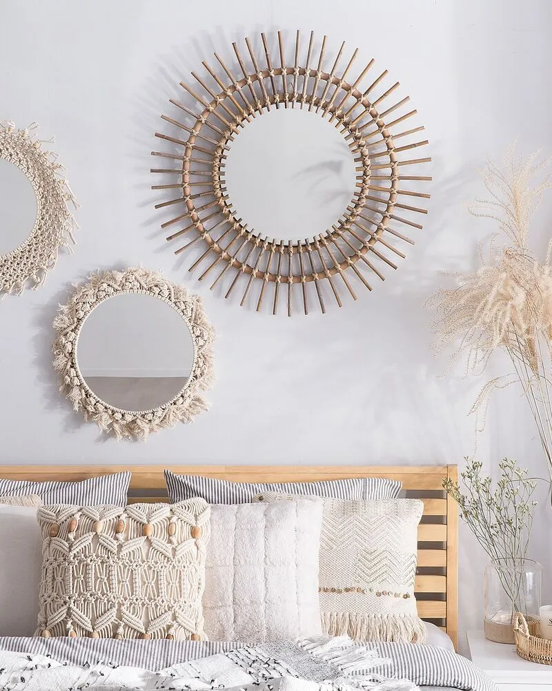 Professionnel Wandspiegel STENEN Rotan Zandbeige