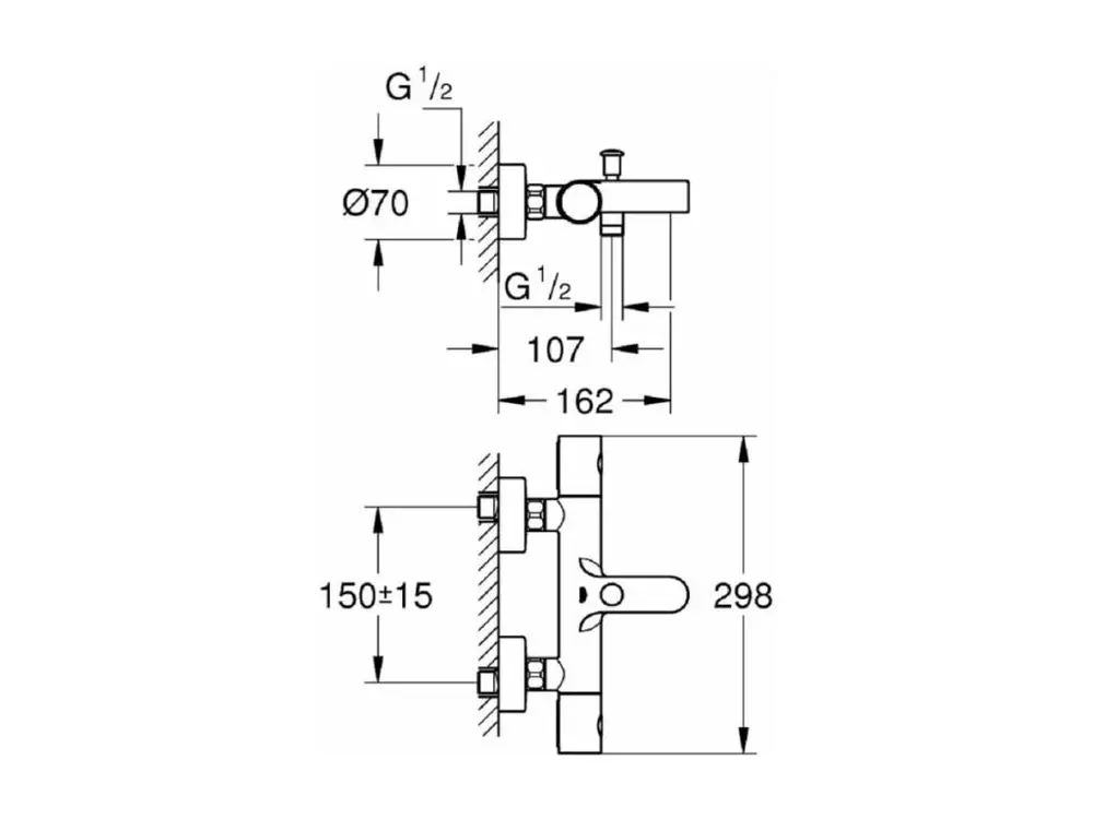 Siphon à Évacuation Mitigeur thermostatique bain/douche Grohtherm 800 Cosmopolitan 1/2 Grohe