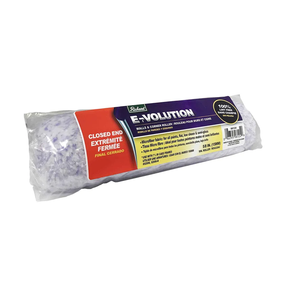 Rouleaux E-Volution pour murs et coin avec extrémité fermée, 5/8" x 9'' avec manche télescopique