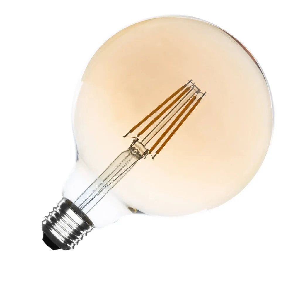 Ampoule à filament LED E27 8W 750 lm réglable finition or avec base en bois