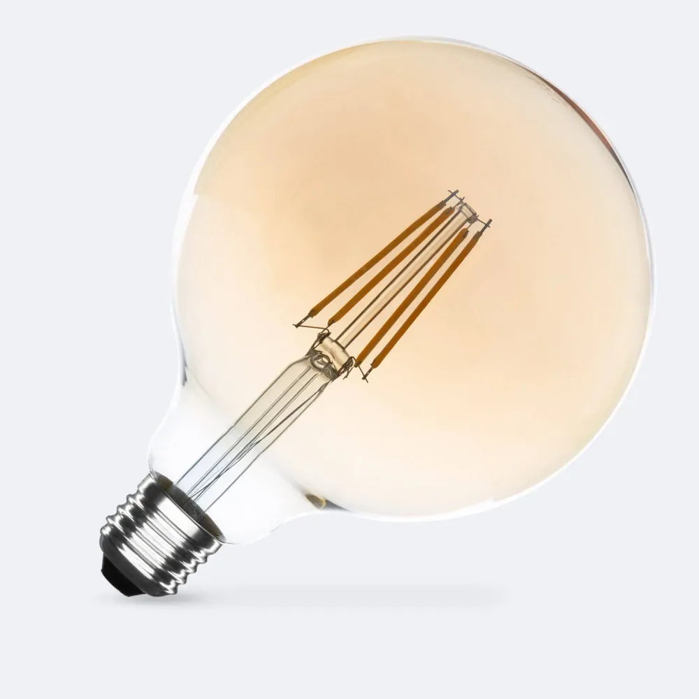 Ampoule à filament LED E27 8W 750 lm réglable finition or avec base en bois