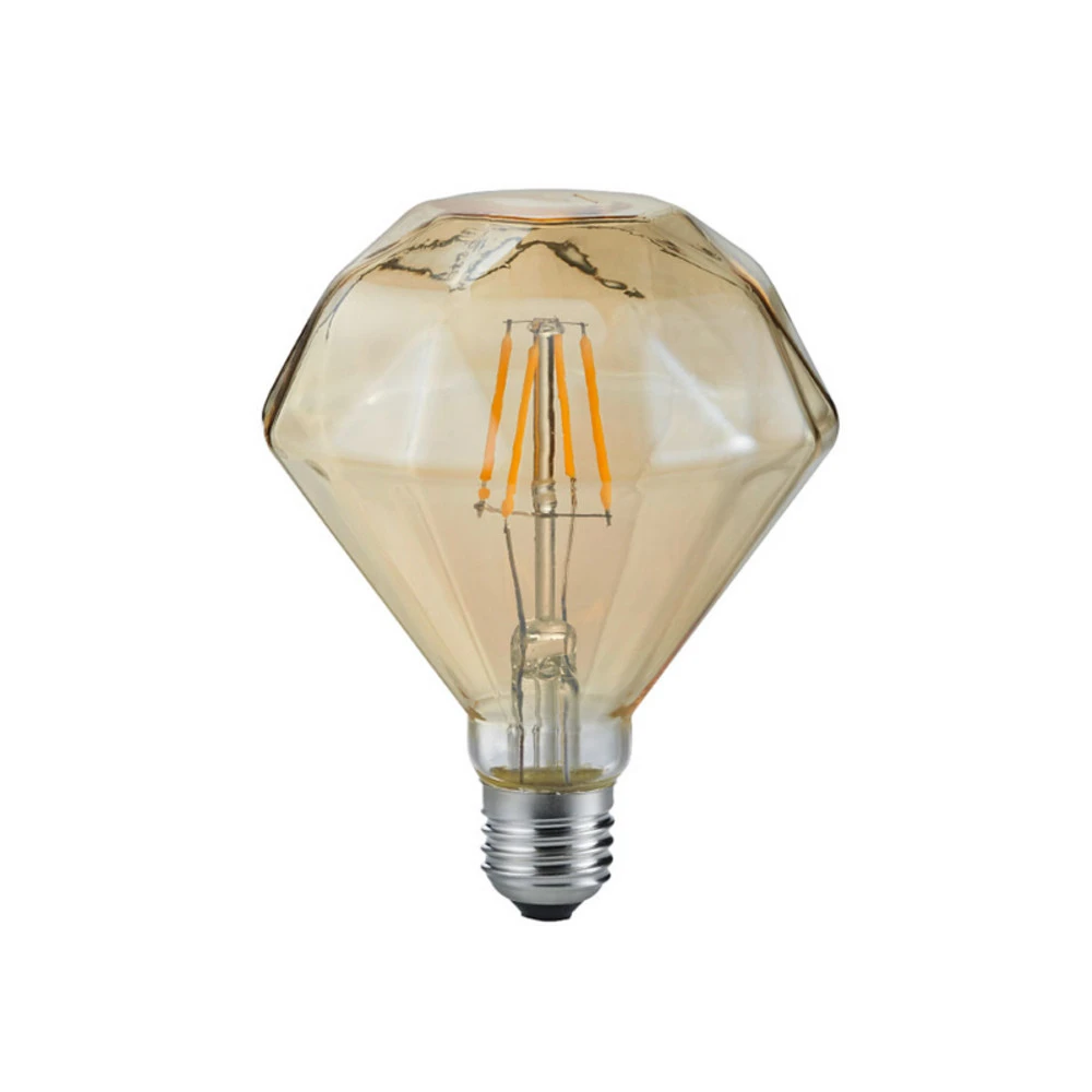 Ampoule LED E27 4 W 2 700 K Diamant Filament ambre avec base en bois