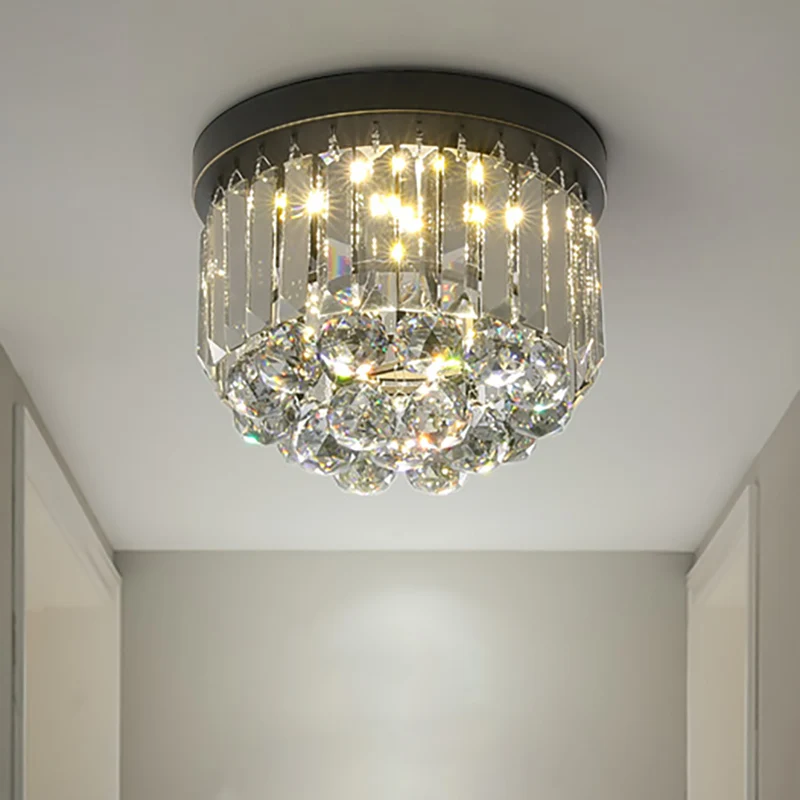 Applique design Plafonnier circulaire avec cristal clair/gris fumé, luminaire LED actuel monté au plafond pour couloir