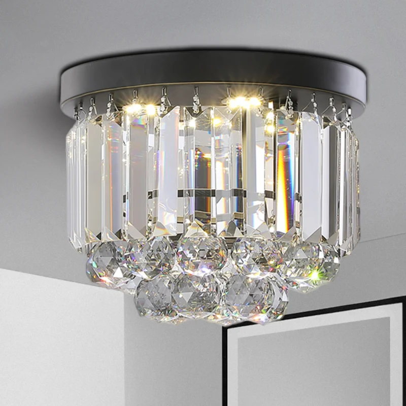 Applique design Plafonnier circulaire avec cristal clair/gris fumé, luminaire LED actuel monté au plafond pour couloir