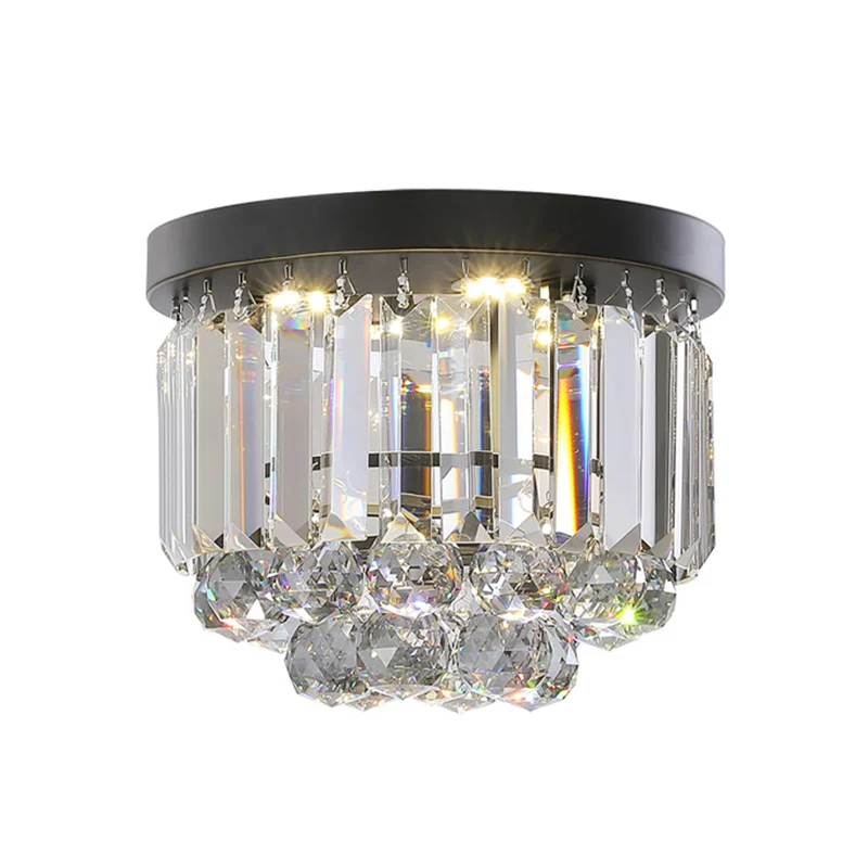 Applique design Plafonnier circulaire avec cristal clair/gris fumé, luminaire LED actuel monté au plafond pour couloir