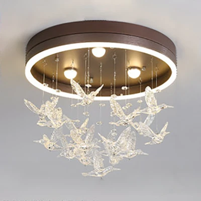 Applique design Plafonnier rond avec oiseau en cristal évident, plafonnier LED moderne pour chambre à coucher