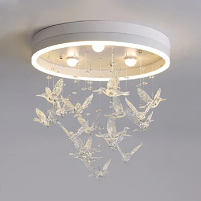 Applique design Plafonnier rond avec oiseau en cristal évident, plafonnier LED moderne pour chambre à coucher
