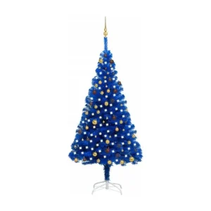 Arbre de Noël artificiel avec LED et boules Bleu 210 cm VINYLE