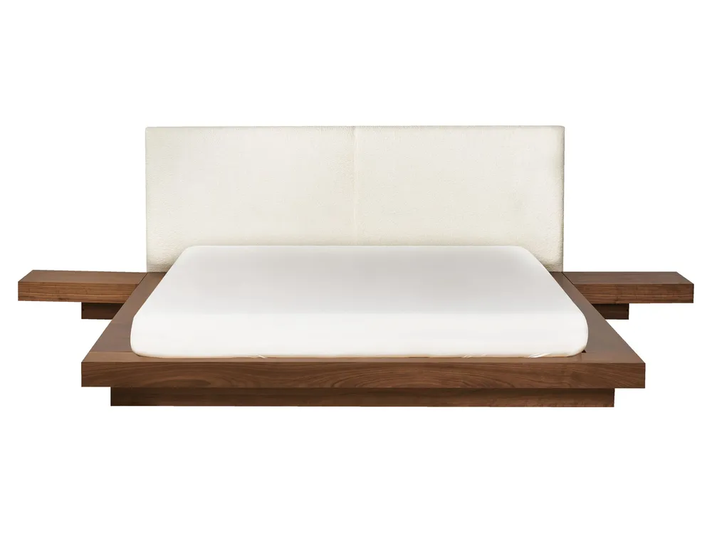 Bed met LED bouclé hoofdbord bruin 160 x 200 cm ZEN