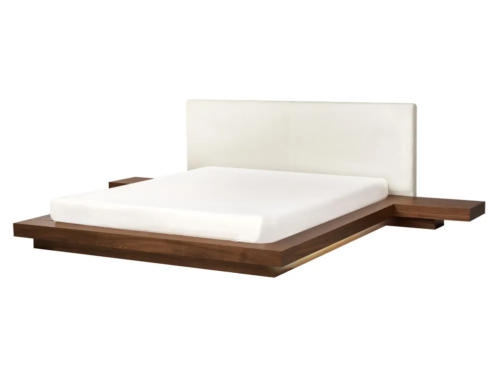 Bed met LED bouclé hoofdbord bruin 160 x 200 cm ZEN