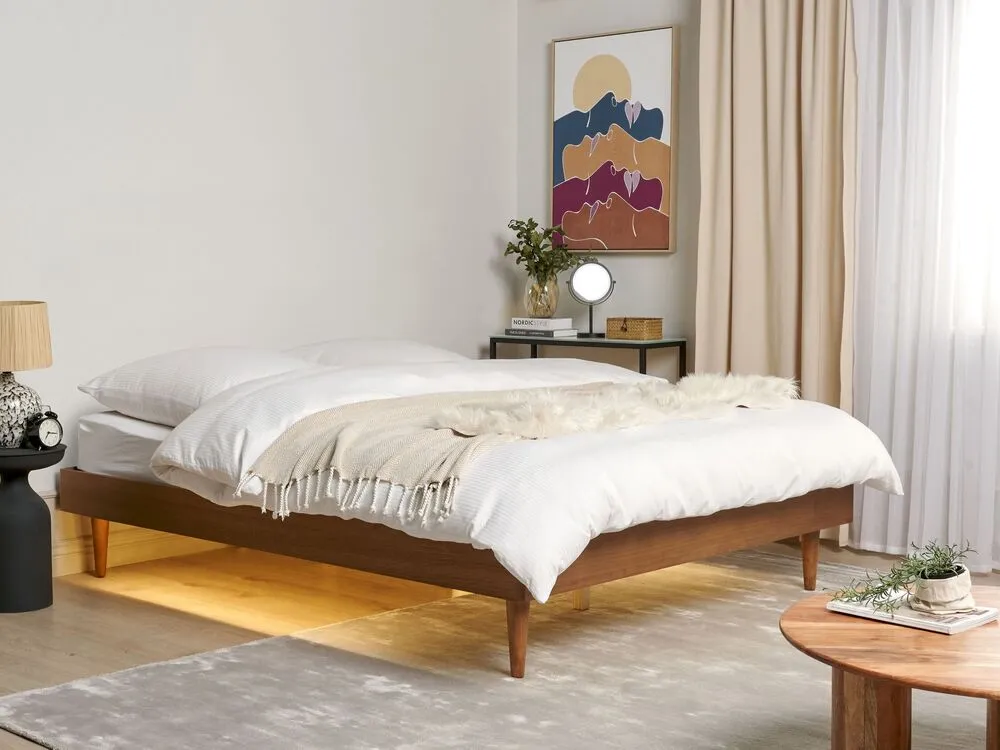 Bed met LED hout lichtbruin 160 x 200 cm TOUCY