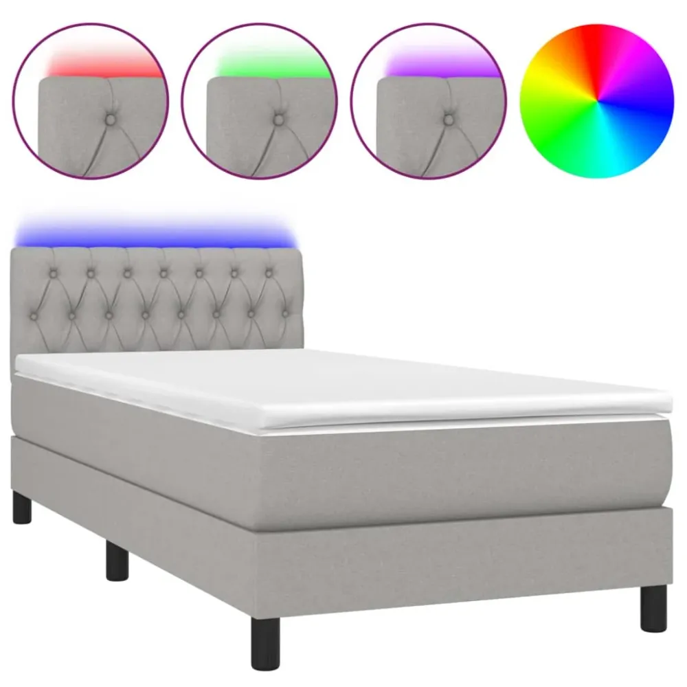 Cadre de lit LED avec sommier tête de lit matelas 90x200cm tissu gris net TDL0209456
