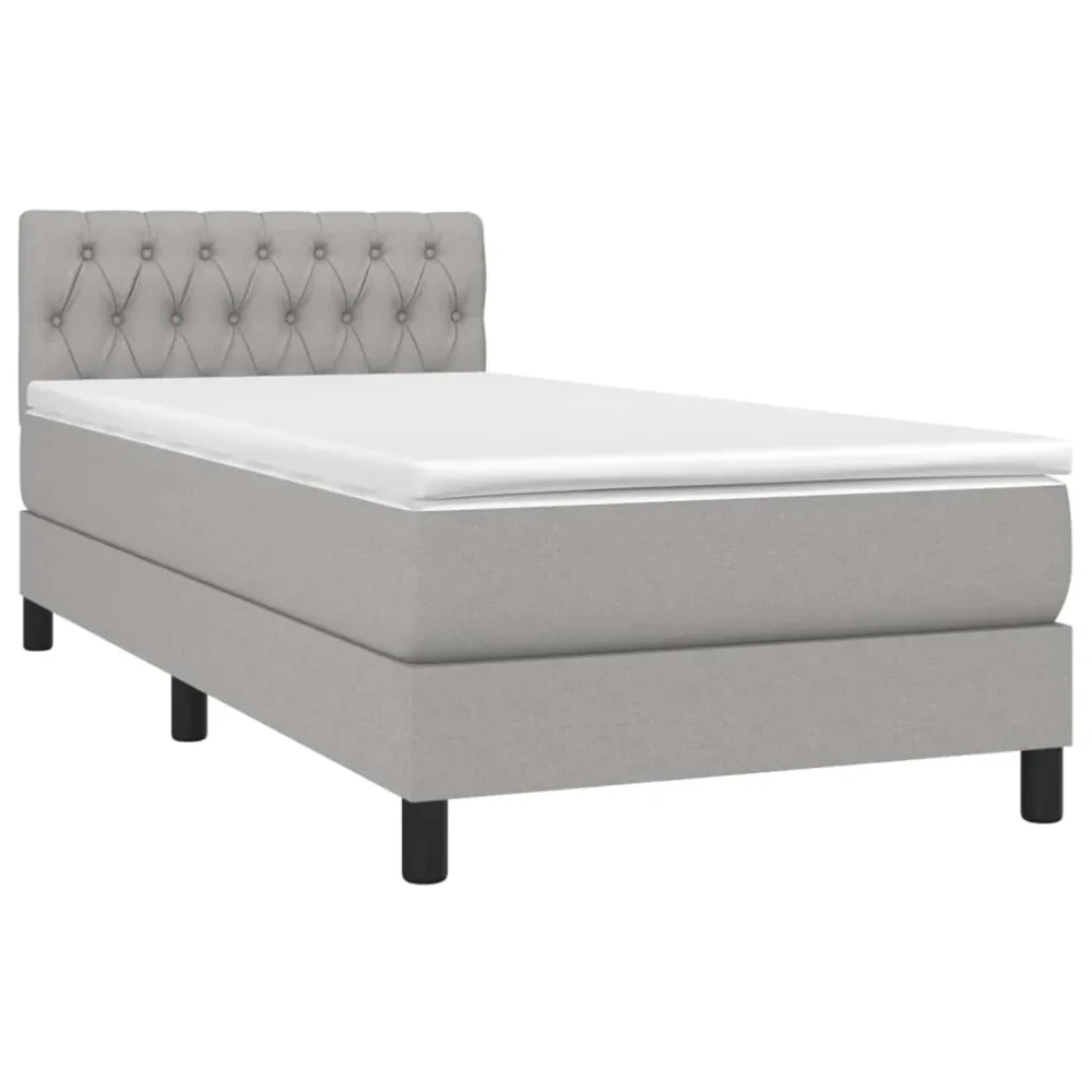 Cadre de lit LED avec sommier tête de lit matelas 90x200cm tissu gris net TDL0209456