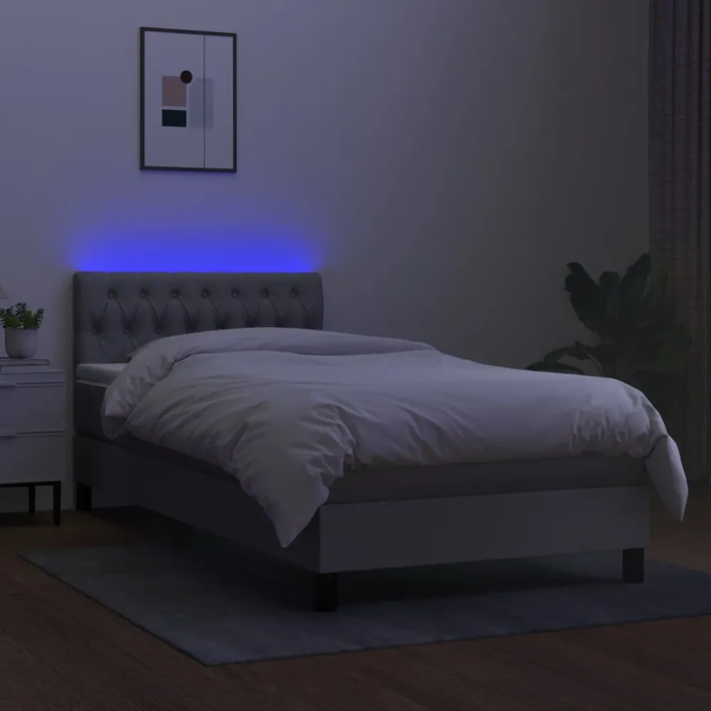 Cadre de lit LED avec sommier tête de lit matelas 90x200cm tissu gris net TDL0209456