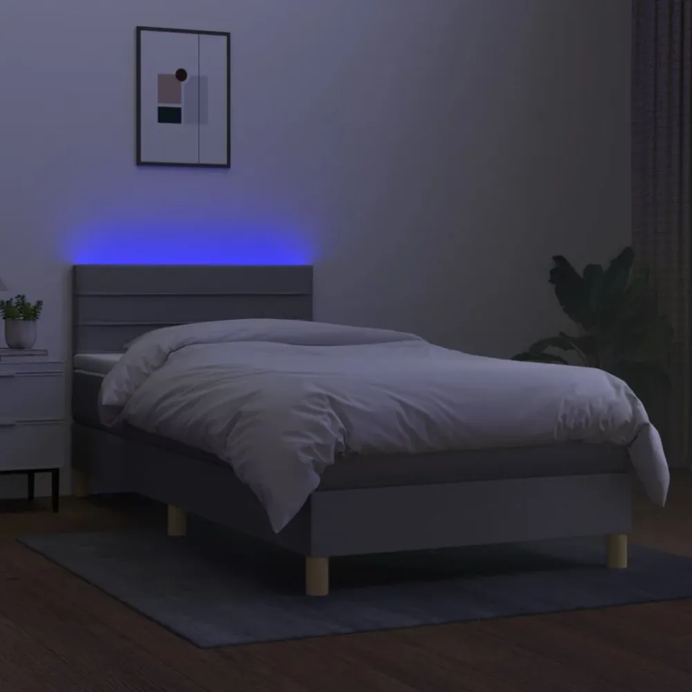 Cadre de lit LED avec sommier tête de lit matelas 90x200cm tissu gris manifeste TDL0209459