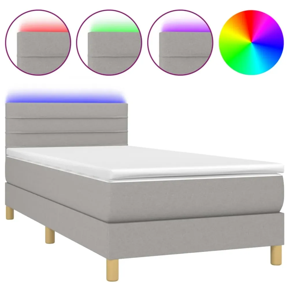 Cadre de lit LED avec sommier tête de lit matelas 90x200cm tissu gris manifeste TDL0209459