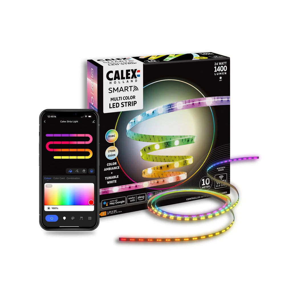 Calex Autonome LED-Strip Striplight, longueur 10 m, CCT, RVB, WLAN pour chambre d'enfant