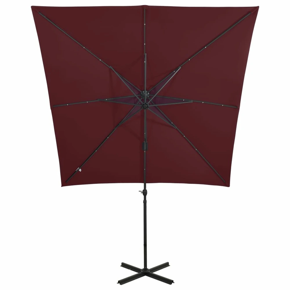 Éclairage Décoratif LED Parasol meuble de jardin déporté avec mât et lumières led rouge 250 cm bordeaux