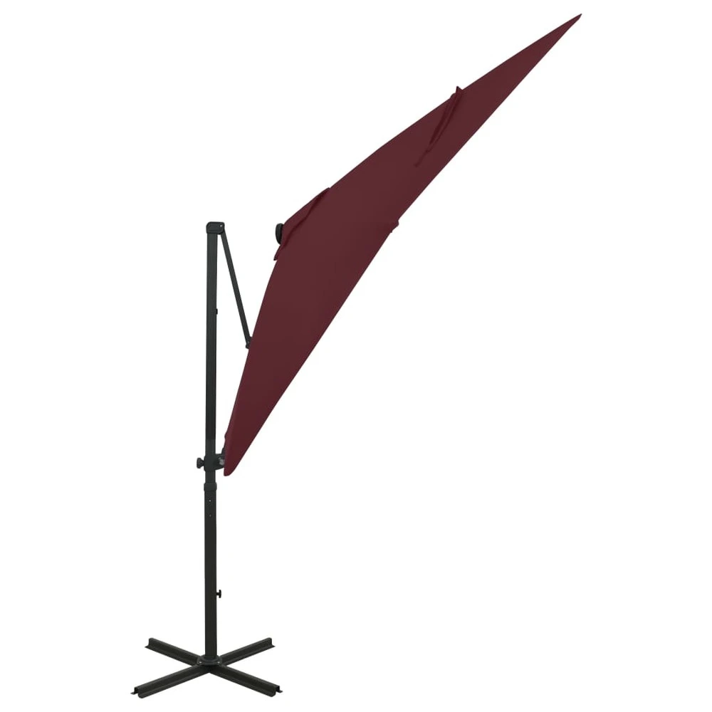 Éclairage Décoratif LED Parasol meuble de jardin déporté avec mât et lumières led rouge 250 cm bordeaux