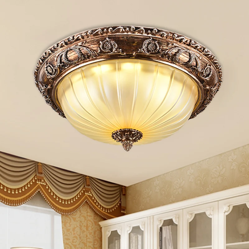Éclairage Décoratif LED Plafonnier à bol ancestral en verre dépoli nervuré 14"/16"/19,5" W LED encastré en marron