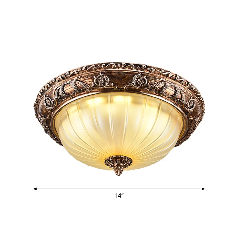 Éclairage Décoratif LED Plafonnier à bol ancestral en verre dépoli nervuré 14"/16"/19,5" W LED encastré en marron