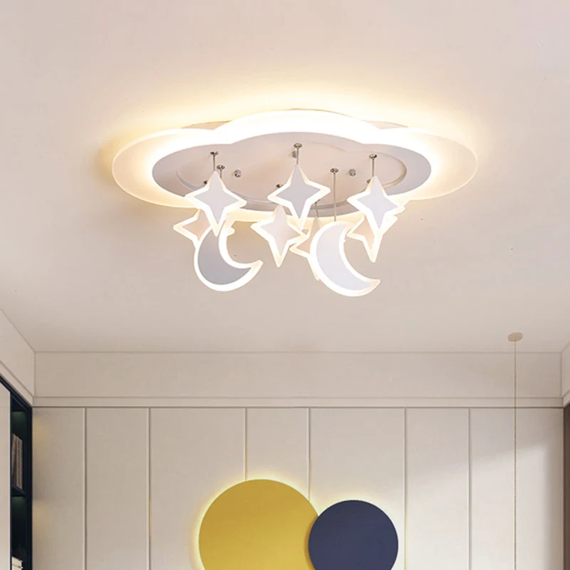 Éclairage Décoratif LED Plafonnier LED en acrylique nuageux, éclairage encastré blanc pour enfant avec lune et étoile pend...