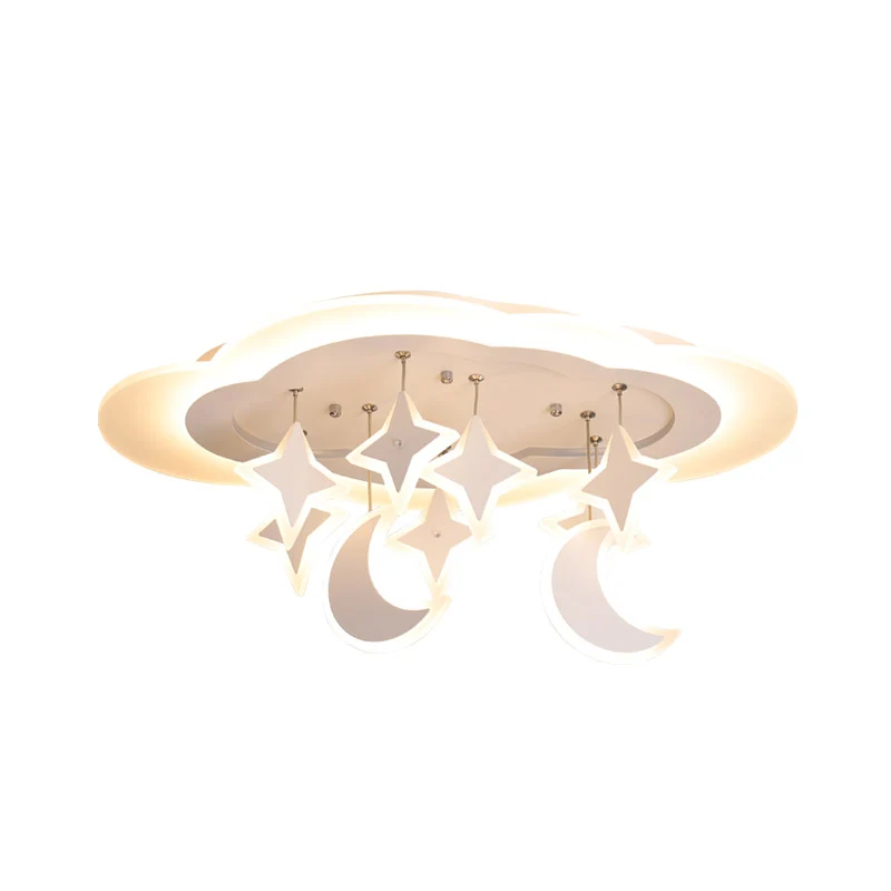 Éclairage Décoratif LED Plafonnier LED en acrylique nuageux, éclairage encastré blanc pour enfant avec lune et étoile pend...