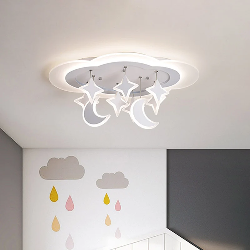 Éclairage Décoratif LED Plafonnier LED en acrylique nuageux, éclairage encastré blanc pour enfant avec lune et étoile pend...