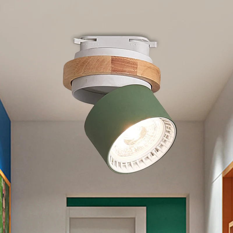 Éclairage encastré cylindrique métallique de style macaron actuel, plafonnier réglable à LED en gris/vert/blanc