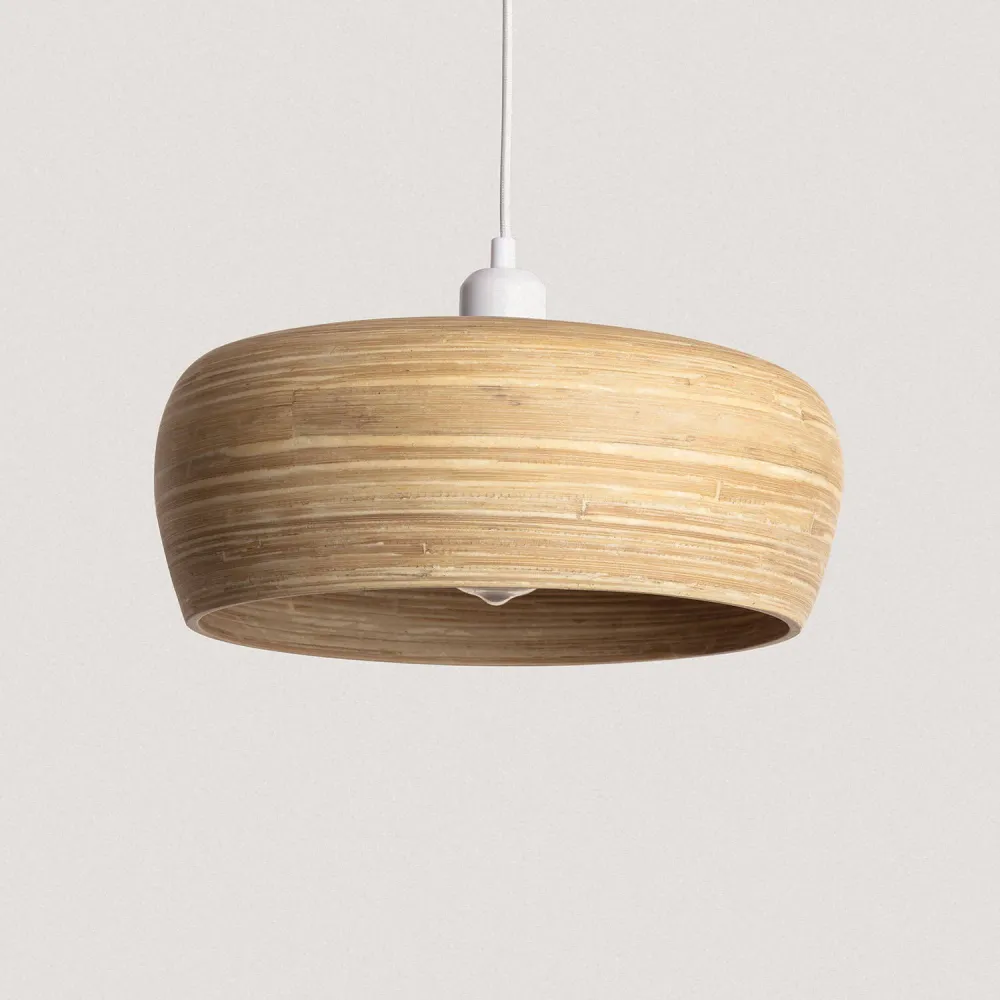 Éclairage LED par suspension haute en bambou Shuka Sari d'ILUZZIA avec base en bois